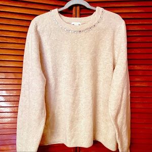 H&M Soft Knit Sweater, Bedazzle Scoop Neck Ecru XL